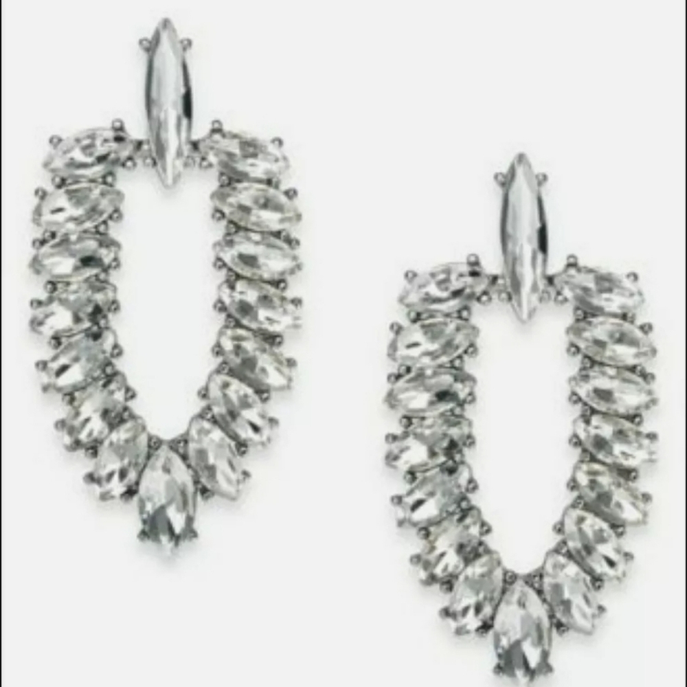 NEW INC Silver Tone Crystal Drop Earrings
